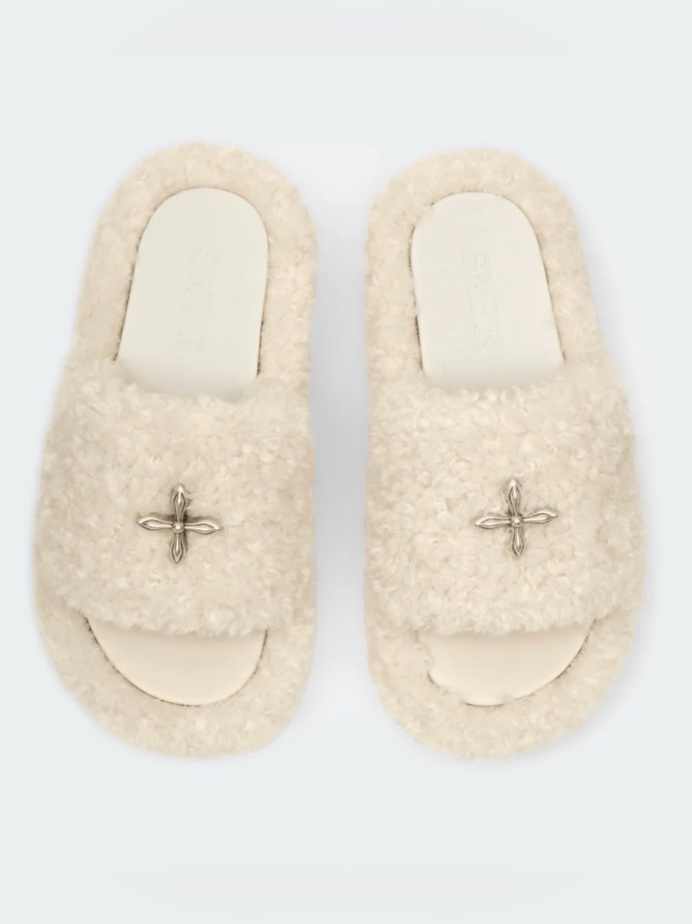 SMFK Compass White Velvet Furry Slippers EU 37 US 6.5-7 NWT Cross